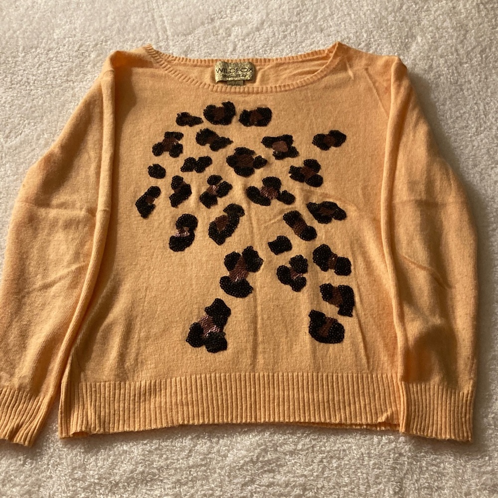 Wildfox Peach Cheetah Sequin Sweater